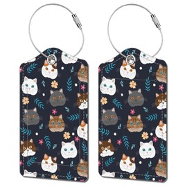 Luggage Tags for Suitcase, 2 Pack Suitcase Tags with 4 Stainless Steel Loop and Identifiers Privacy Cover ID Label for Women Men Travel Gifts (Cute Cat Garfield)