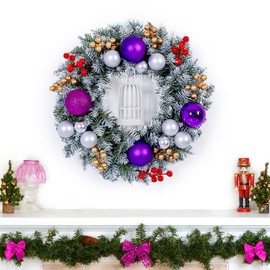 Figarge Christmas Door Wreaths Purple 30 cm Door Wreath Christmas Outdoor with Christmas Baubles for Front Door, Fireplace and Wall Decoration Door Wreath Winter (Purple, 30 cm)