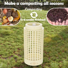 Underground Worm Farm, Garden Mini vermicomposting bin for use in Outdoor Gardening from Kitchen Food Waste, with Holes and lid, White (10.2x4.3x4.3IN)