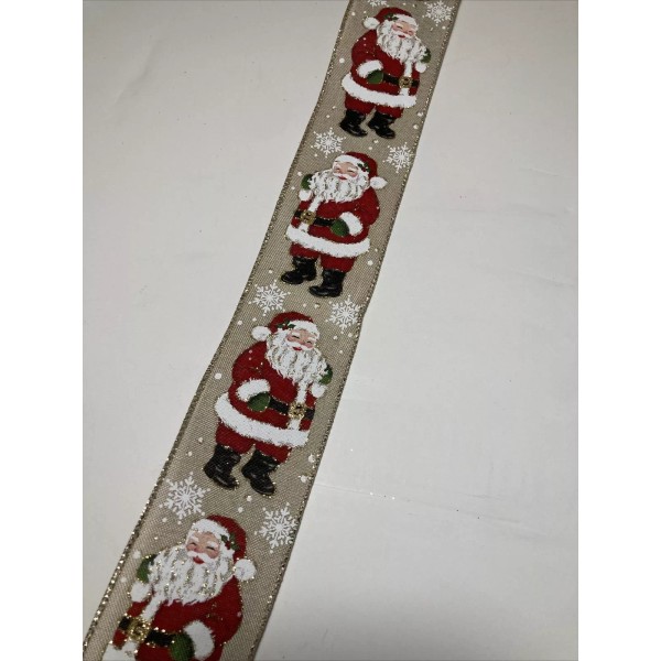 SANTA CLAUS with Bag WIRE EDGED RIBBON 2-1/2" x 5