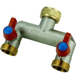 Distributor 2-Way 3/4 Inch for Connecting 2 Appliances Garden Hose Tap Brass U Distributor with Shut-off Valves