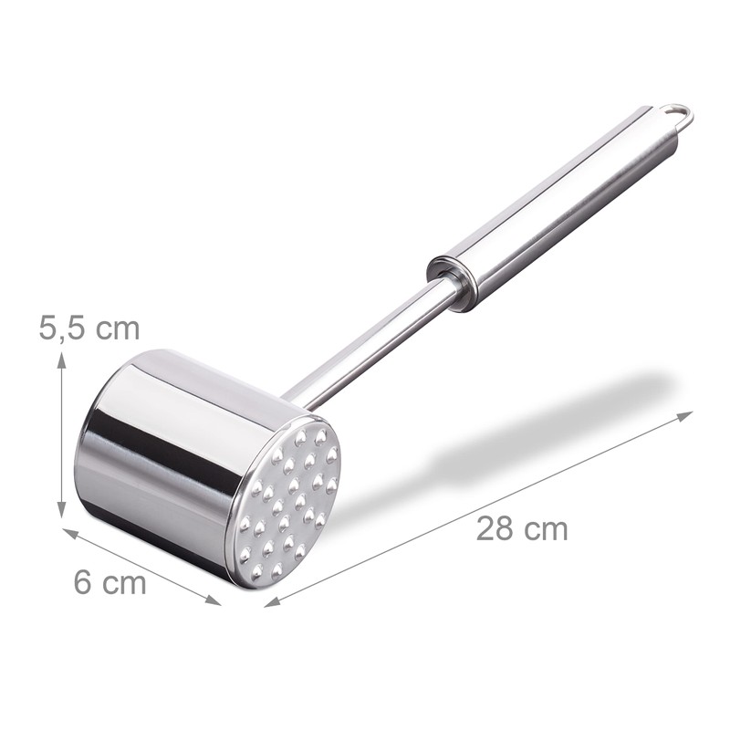 Relaxdays, Silber Profi Fleischklopfer, doppelseitig, Fleischhammer für Schnitzel, Steak, 28cm