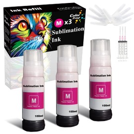 ColorPrint Compatible Sublimation Ink Refilled Bottles for ET-2850 ET-3710 ET-4760 ET-15000 ET-3750 ET-4750 ET-2700 ET-2750 ET-7700 ET-3750 ET-4500 ET-4550 EcoTank Printer (3X Magenta, 100ml, 3-Pack)