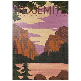 MyPuzzle Yosemite National Park Central California, USA, Art Deco Style Vintage Poster, Illustration - Premium 1000 Piece Puzzle - MyPuzzle Special Collection by Puzzle Galaxy