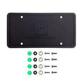 Silicone License Plate Frame Back Guard Holder Rust-Proof Rattle-Proof Weather-Proof + Green Aluminum Screw On Caps Hardware
