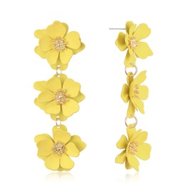 Clearine Flower Long Dangle Earrings for Women, Floral Drop Chandelier Earrings for Party Prom Summer Beach Yellow Gold-Tone