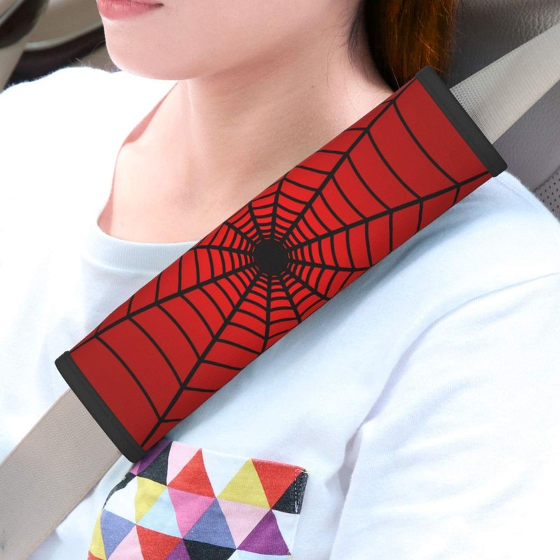 YANGDADA Stylish Red Spider Web Seat Belt Covers Soft Comfortable