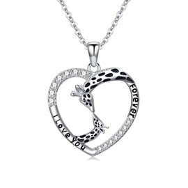 Cargari Giraffe Necklace for Women, 925 Sterling Silver Giraffe Pendant with Love You Forever, Heart Mother Daughter Charm for Family, Birthday Christmas Mother's Day Giraffes Jewelry Gift