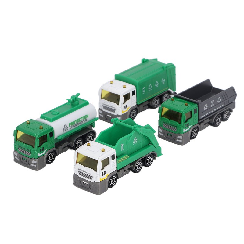 4 Pcs Garbage Truck Toy 1/32 Scale Inertial Drive Sanitation