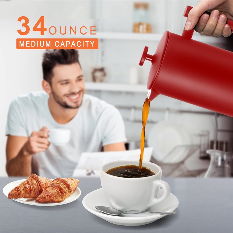 Secura French Press Coffee Maker, Double-Wall 304 Grade Stainless Steel