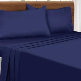 Malloni Home King Sheet Set - Double Brushed Microfiber Bedding - King Size, 4 Piece Deep Pocket, Ultra Soft, Easy-Fit, Wrinkle Free, Quick Dry, Easy Care - Navy Blue