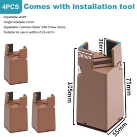 Pack of 4 Furniture Risers, 7.5 cm, Adjustable Bed Raisers with Screw Clamp, 3 Inch Heavy Duty Chair Risers, Furniture Raiser for 22-42 mm Wide Square & Round Chair Leg (7.5 cm, Brown)