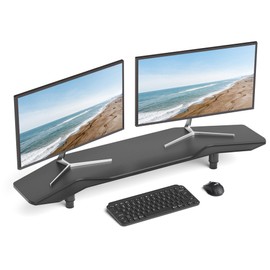 AFOOYO 39.4 Inch Dual Monitor Stand Riser Black,Plane Wing-Shaped Sturdy Computer Desk Riser for 2 Monitors, Adjustable Length and Wood Monitor Stand for Laptop, Computer,Extra Long
