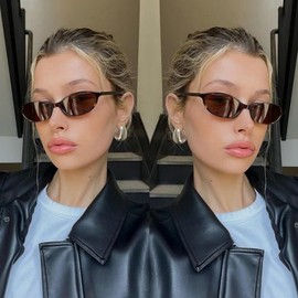 BAWUYI Retro Oval Sunglasses for Women Men Chic Small Narrow 90s Glasses Cat Eye Y2K Shades Trendy Sunnies, Tortoise Frame - Gradient Brown Lens