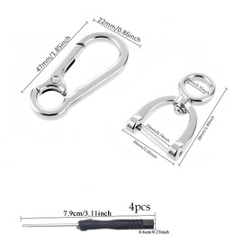 vesaneae 4 Pcs Detachable D-Rings Snap Hook Swivel Clasps, Zinc Alloy Lobster Claw Clasp with D Ring and Screwdriver for Leather Craft Purse Keychain DIY Bag Lanyard Bag Handbags Crossbody (Silver + black)