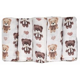 FENSILO Baby Muslin Cloths, Burp Cloths, Muslin Nappies, Pack of 5, 70 x 80 cm for Baby and Newborn, Muslin Squares for Boys and Girls, Cotton Burp Cloths, Wipe-Clean 10014