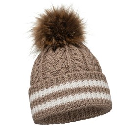 EliMeli® 19004 women's winter hat, warm, knitted slouch beanie with bobble, made in EU, choice of colours - cappuccino