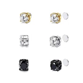 Kstudent 3 Pairs Titanium Earrings Studs, Hypoallergenic Stud Earrings for Women Girls Men 6mm