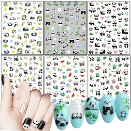 Cartoon Panda Nail Art Stickers, 3D Animal Panda Nail Self-Adhesive Sticker Design, Cute Panda Nail Transfer Decals Acrylic Supplies for Women Girls Manicure Charms Decorations, DIY Resin Nail Decal