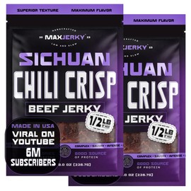 MaxJerky Sichuan Chili Crisp Beef Jerky, 104 Grams of Protein, 8 OZ (2 Pack)