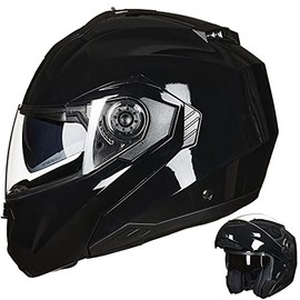 ILM Motorcycle Helmets for Adults Dual Visor Enlarged Air Vents Modular Full Face Cascos para Motos Men Women DOT Model DP998(Gloss Black, Small)
