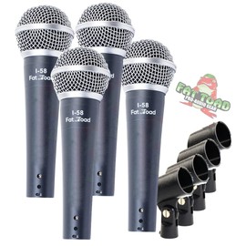 Fat Toad Cardioid Microphones with Clips (4 Pack) Vocal Handheld, Wired Unidirectional Mic | Singing Microphone Designed for Music Stage Performances & Streaming Studio Recording or PA DJ Karaoke