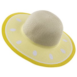 Muryobao Kids Girls Sun Straw Hat Wide Brim UPF 50 Summer Hats Foldable Roll up Floppy Beach Cap Yellow
