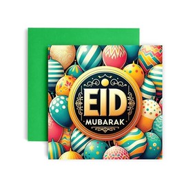 Huxters Eid Mubarak Cards Islamic Muslim Ramadan Cards Happy Eid al-Fitr with Green Envelopes 14.8cm
