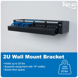 ICC Wall Mount Hinged Bracket, 2 RMS, 6″ Depth, 20 lbs Capacity, 19″ Rack Compatible, Steel Construction, Black