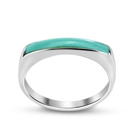 AeraVida Rectangular Bar Green Simulated Turquoise Stone Inlay .925 Sterling Silver Ring | Casual Rings for Women | Sterling Silver Rings Comfort Fit US Size 5 to 12, 8, Resin, Turquoise