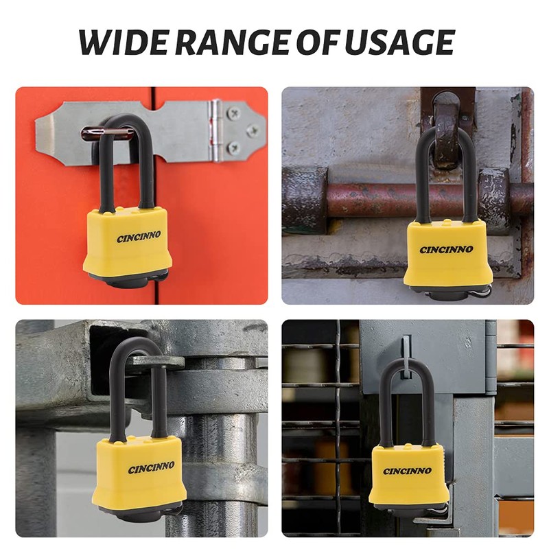 CINCINNO 4 Pack Heavy Duty Covered Laminated Steel Padlocks Keyed