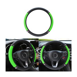 AUKEPO Bling Leather Steering Wheel Cover Protector, Elastic PU Leather with Colorful Rhinestones Crystal Diamond, Sparkling Accessories for Women Girls, Universal 15 Inch for Most Cars (Green)