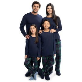 Fruit of the Loom Matching Holiday Family Sleep Pajama Set for Women, Men, and Kids, Navy/Green Plaid, 14-16