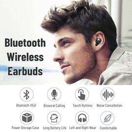 Cuifati TI8S Wireless Bluetooth Headphones, Portable Sports Headsets with Portable Charging Box, Ergonomic Clear Stereo Headphones for Cycling and Running (Black)