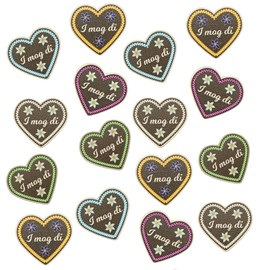 bayrische Streudeko Lebkuchenherz 5er Mix aus Holz 25 Stück by Woidladinger in 5 verschiedene Farben