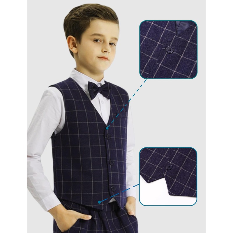 mintgreen Boys' Classic Vest, Children's V-Neck Wedding Regular Fit Suit