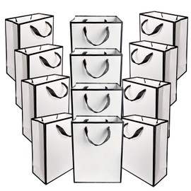 AMROSE 12 Pack Small Gift Bags with Tissue Paper, Recyclable 8.7'' Paper Gift Bag Bulks for Birthdays, Party, Mother's Day, Wedding and More, Small Size 6.3” x3” x8.7”, White