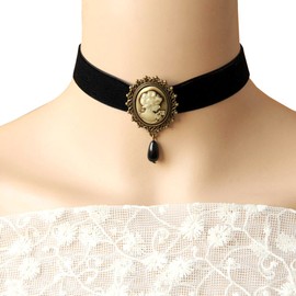 JJTZX Victorian Black Velvet Lace Cameo Choker Gothic Lady Cameo Necklace Gift for Her (Yellow Cameo)