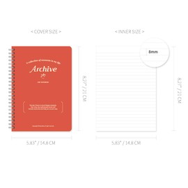 Monolike Archive A5 Line Spiral Notebook, Red - Hardcover 5.83 x 8.27inch 128 Page,120GSM Thick paper