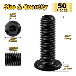 Mywish M8 x 25mm 50Pcs Flat Head Hex Socket Cap Screws Bolts, 304 Stainless Steel Furniture Bolts Full Thread, Black Oxide & Hex Spanner