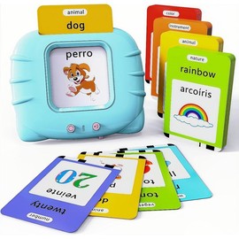 Bilingual English & Spanish Interactive Talking Flash Cards Learning Toy for Toddlers and Preschoolers 224 Vibrant Words, Lightweight, Durable educational toy - Specification: Blue