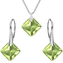 Jewellery Set for Women Earrings Silver 925 Hanging Princess - Women's Necklace with Pendant - Jewellery Set for Her with Crystals - Earrings Hanging and Necklace Girls Gift Women, Silver, Crystal