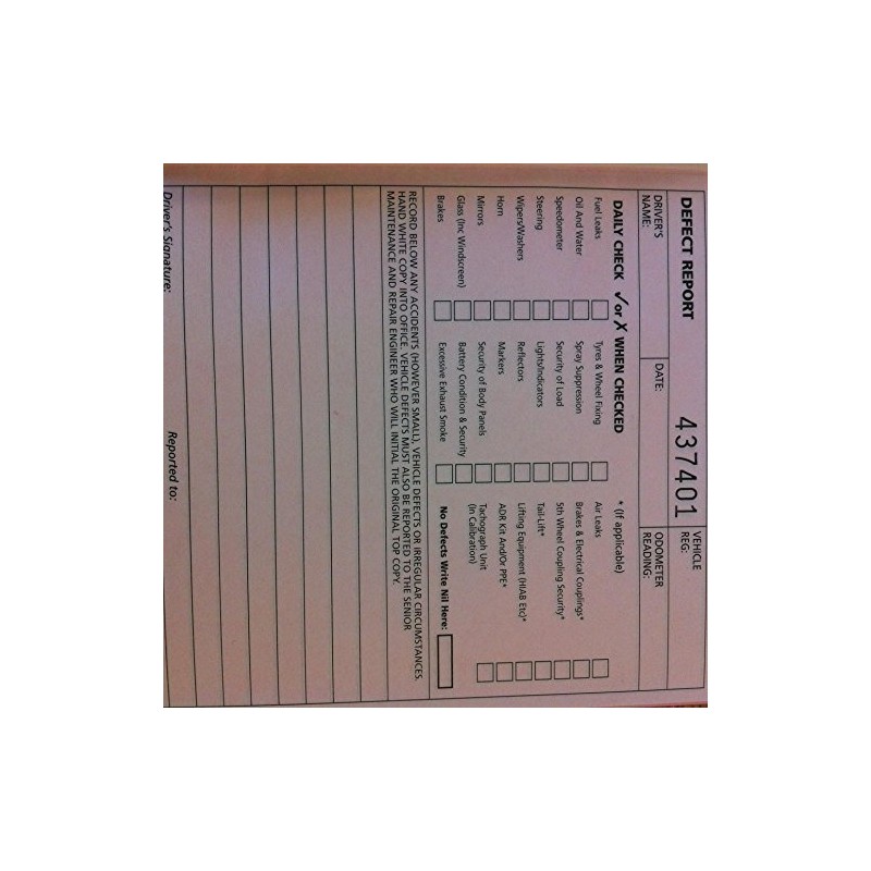 50 Page Duplicate Vehicle Check & Defect Report Book