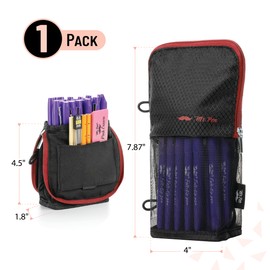 Mr. Pen- Standing Pencil Case Pouch, Sit & Lay Mesh-View Design, Black with Red Zipper, Interior Pocket & 2 Elastic Binder Loops, Cute Pencil Case for Girls and Boys
