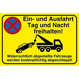 Einfahrt freihalten Aluminium Sign 30 x 20 cm with Hole Entry and Exit Day and Night Free 3 mm Aluminium Dibond