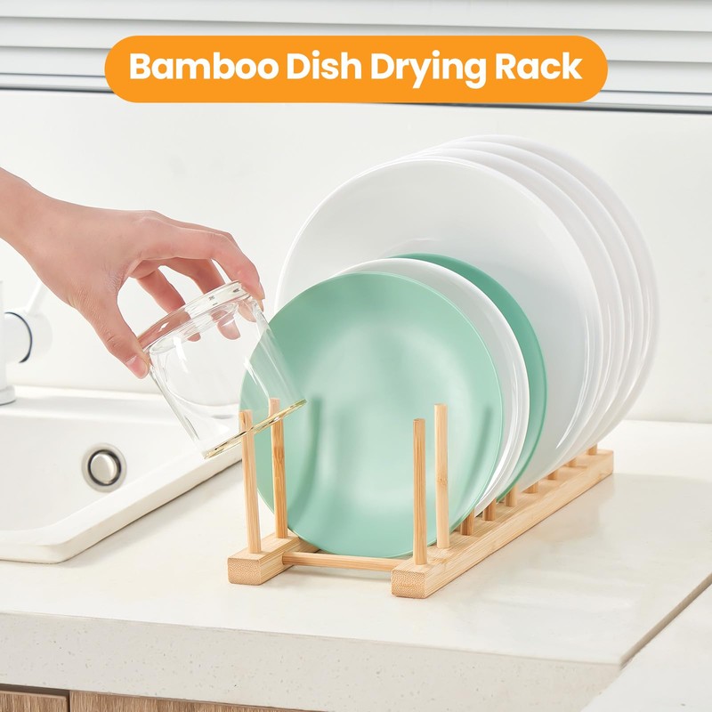 Worthyeah Bamboo Dish Dying Rack - Pot Lid Plate Organizer