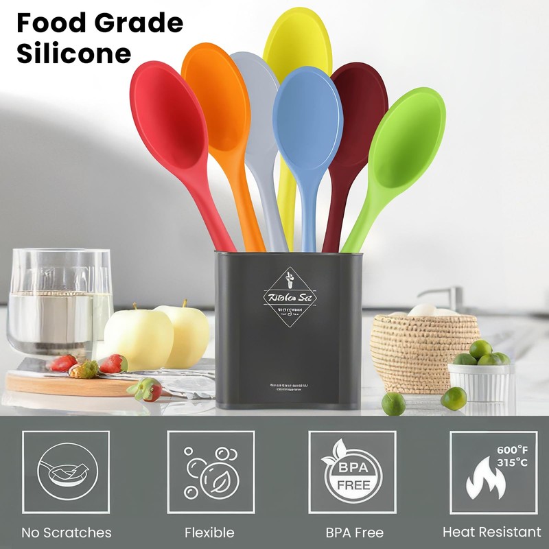 GEEKHOM Silicone Cooking Spoons, 4 Pieces 11" Heat Resistant Silicone
