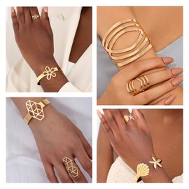 ZENGSING Women's Gold Drop Bracelets, Wide Bangle Bracelets and Ring, Elegant Design, Versatile Jewellery for Any Occasion, Alloys, No Gemstone