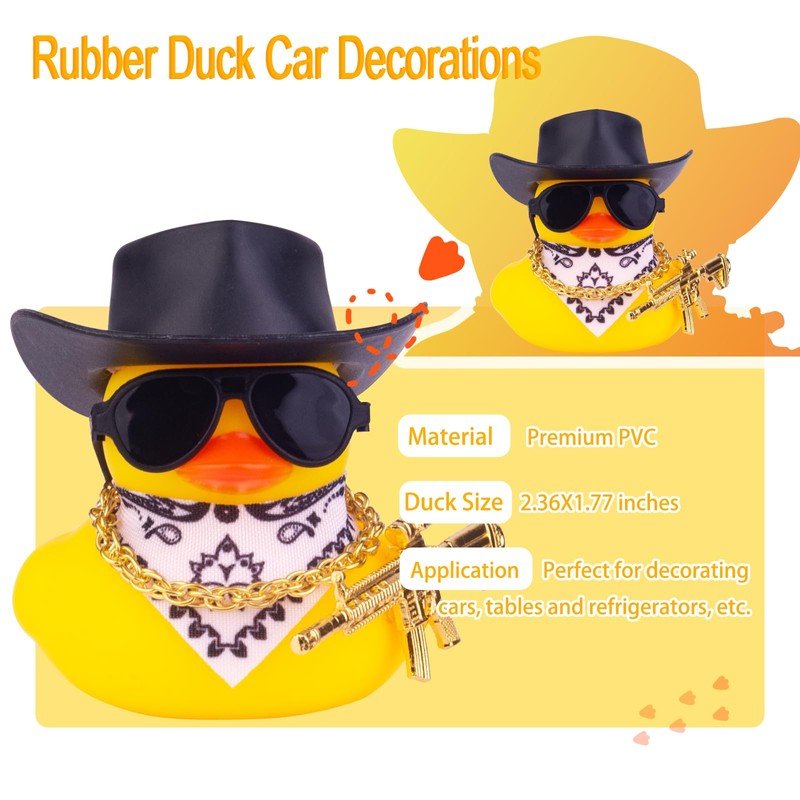 CoFuBcad Car Rubber Duck, Yellow Duck Dashboard Decoration with Cowboy