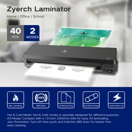 13 Inch A3 Laminator Machine, 7 in 1 Desktop Thermal Laminator, Never Jam with 40 Laminating Pouches, Paper Trimmer and Corner Rounder, Fast Warm-Up, Home Office School Use, Black
